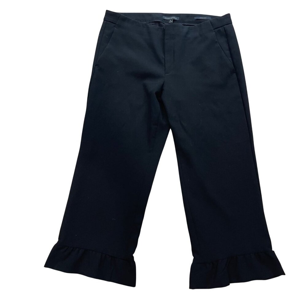 Banana Republic Logan Crop Dress Pants Women's Size 12 Black Ruffle Hems Viscose